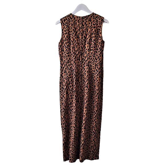Maggy London Black Brown Linen Blend Animal Print Sheath Dress w Side Buttons -8 - Picture 6 of 10